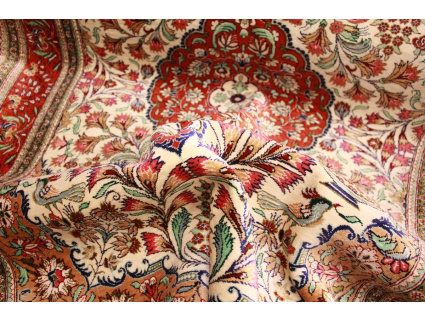 Persian carpet Qum pure Silk151x100 cm Beige