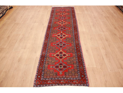 Persian carpet "Seneh" runner Wool 336x90 cm Red