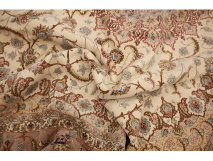 Feiner Perserteppich Isfahan mit Seide 400x315 cm Beige