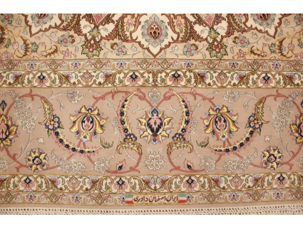 Feiner Perserteppich Isfahan mit Seide 400x315 cm Beige