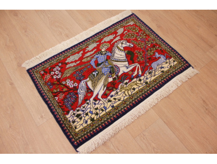 Fine Persian carpet "Ghom" Wool 91x59 cm Red