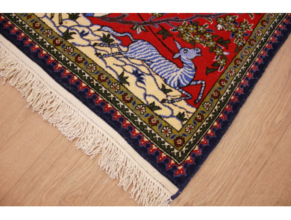 Fine Persian carpet "Ghom" Wool 91x59 cm Red