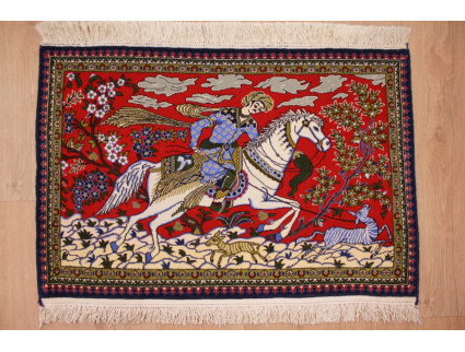 Fine Persian carpet "Ghom" Wool 91x59 cm Red