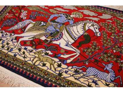 Fine Persian carpet "Ghom" Wool 91x59 cm Red