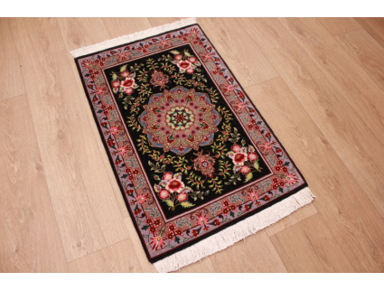 Persian carpet "Taabriz" with silk 92x60 cm Black