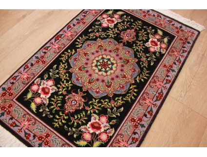 Persian carpet "Taabriz" with silk 92x60 cm Black