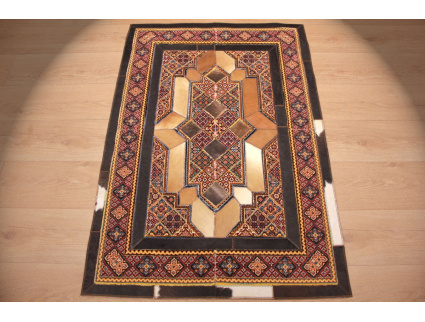 Leather carpet combination leather and carpet 130x88 cm Brown