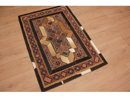 Leather carpet combination leather and carpet 130x88 cm Brown