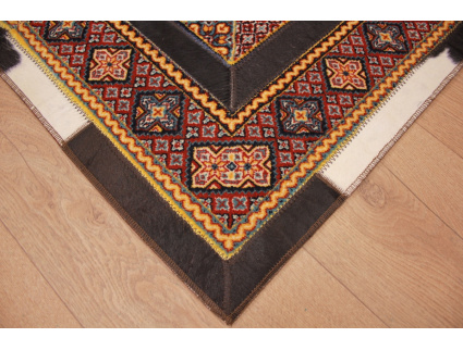 Leather carpet combination leather and carpet 130x88 cm Brown