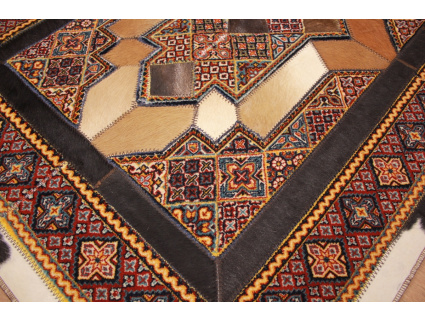 Leather carpet combination leather and carpet 130x88 cm Brown