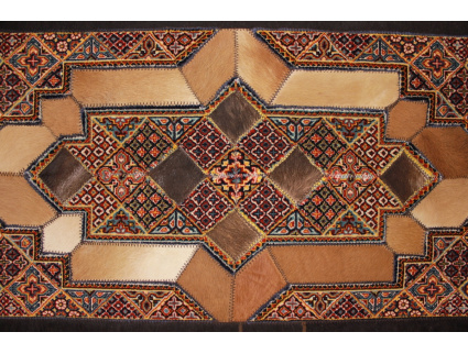 Leather carpet combination leather and carpet 130x88 cm Brown