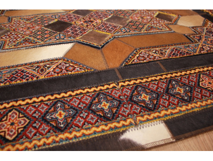 Leather carpet combination leather and carpet 130x88 cm Brown