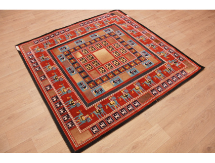 Lederteppich Kombination Leder und Teppich 198x198 cm Rot