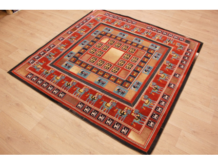 Lederteppich Kombination Leder und Teppich 198x198 cm Rot