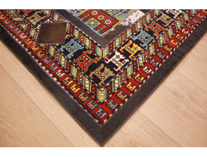 Leather carpet combination leather and carpet 191x125 cm Brown