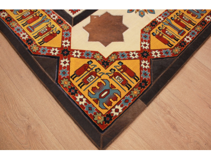 Leather carpet combination leather and carpet 231x148 cm Brown