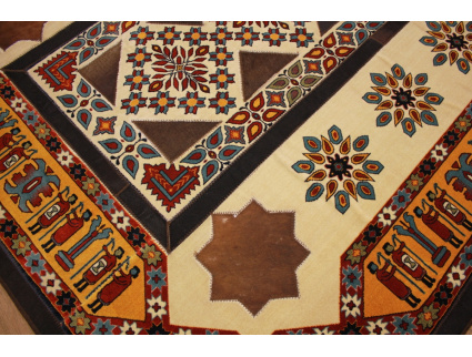 Leather carpet combination leather and carpet 231x148 cm Brown