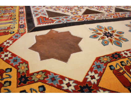 Leather carpet combination leather and carpet 231x148 cm Brown