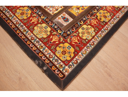 Leather carpet combination leather and carpet 229x147 cm Brown