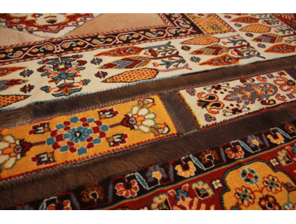 Leather carpet combination leather and carpet 229x147 cm Brown