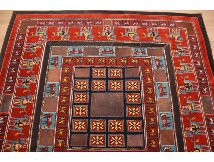 Leather carpet combination leather and carpet 147x147 cm Red