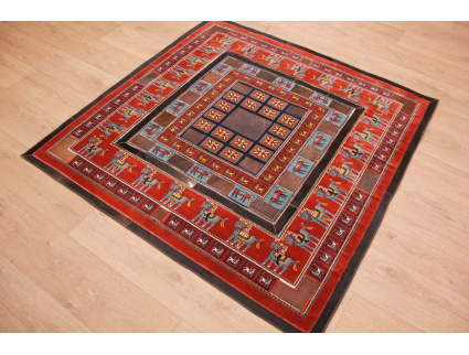 Lederteppich Kombination Leder und Teppich 147x147 cm Rot