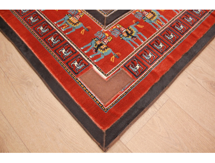 Leather carpet combination leather and carpet 147x147 cm Red