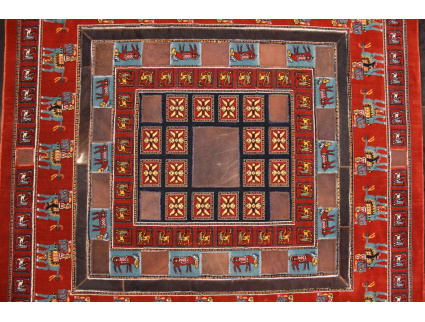 Leather carpet combination leather and carpet 147x147 cm Red