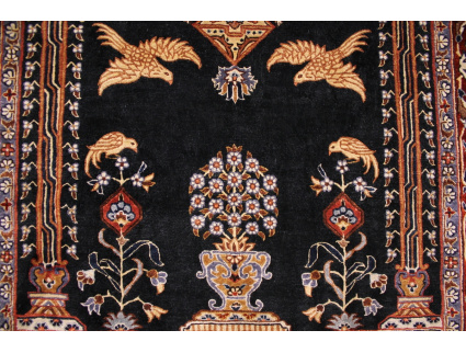 Hand-knotted chinese pure silk carpet 95x65 cm Blue