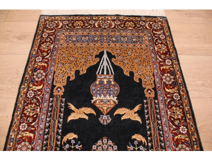 Hand-knotted chinese pure silk carpet 95x65 cm Blue