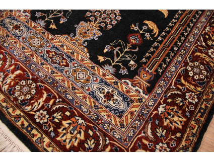 Hand-knotted chinese pure silk carpet 95x65 cm Blue