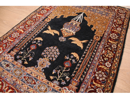 Hand-knotted chinese pure silk carpet 95x65 cm Blue