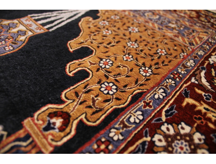 Hand-knotted chinese pure silk carpet 95x65 cm Blue