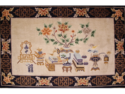 Orient Teppich China Seidenteppich 93x60 cm Beige