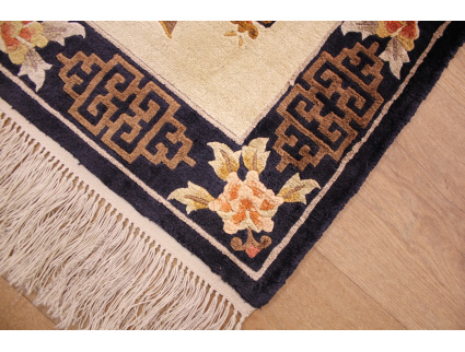 Hand-knotted chinese pure silk carpet 93x60 cm Beige