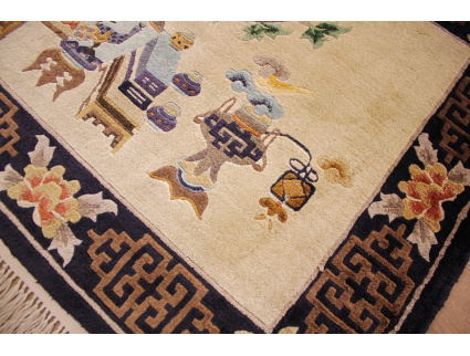 Hand-knotted chinese pure silk carpet 93x60 cm Beige