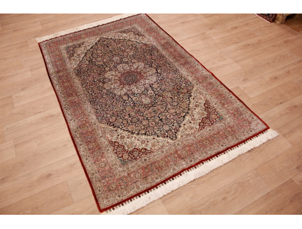 Hand-knotted chinese pure silk carpet 240x155 cm Blue