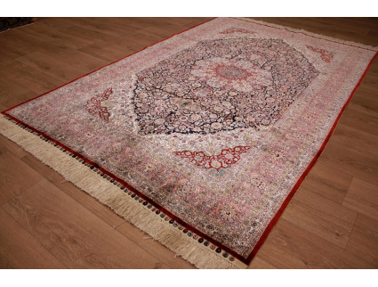 Hand-knotted chinese pure silk carpet 240x155 cm Blue