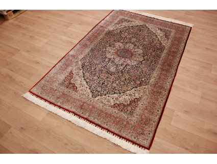 Hand-knotted chinese pure silk carpet 240x155 cm Blue