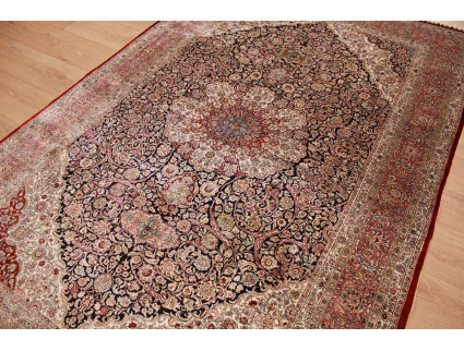 Hand-knotted chinese pure silk carpet 240x155 cm Blue