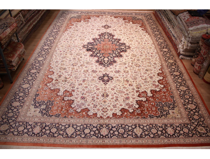 Exklusiver Seidenteppich Gom Palastteppich Beige 591x390 cm