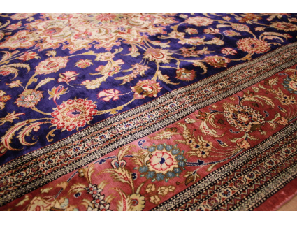 Persian carpet "Ghom" pure Silk rug 200x135 cm Blue