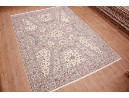 Perserteppich "Nain" 6la mit Seide 355x255 cm Beige