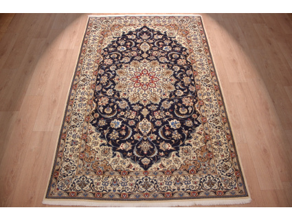 Persian carpet "Nain" 9la with silk 260x165 cm Blue