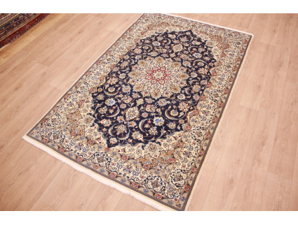 Persian carpet "Nain" 9la with silk 260x165 cm Blue