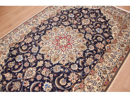 Persian carpet "Nain" 9la with silk 260x165 cm Blue