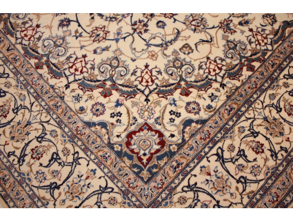 Fine Persian carpet Nain 6la with silk 327x203 cm Beige