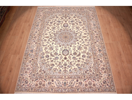 Perser Teppich Nain 6 La mit Seide 295x207 cm Beige