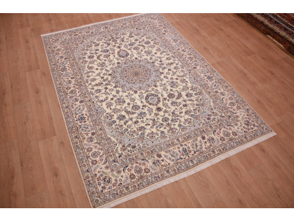 Perser Teppich Nain 6 La mit Seide 295x207 cm Beige