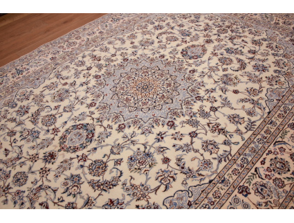 Perser Teppich Nain 6 La mit Seide 295x207 cm Beige